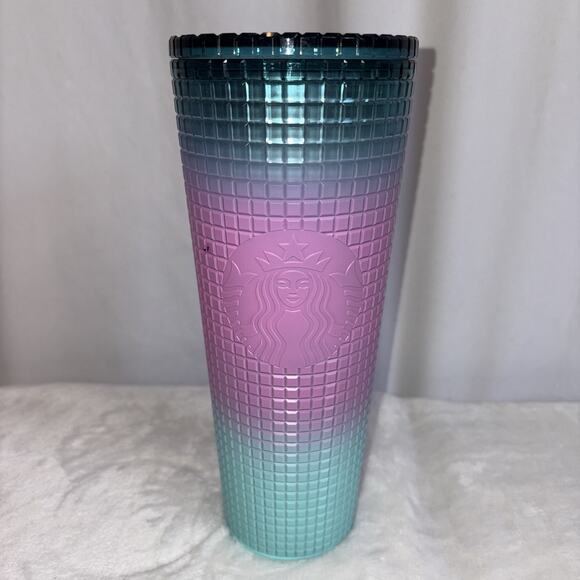 Starbucks 2024 Ombré Grid Tumbler Cold Cup Venti 24oz Pink Blue Teal Good Cond. - Picture 1 of 10